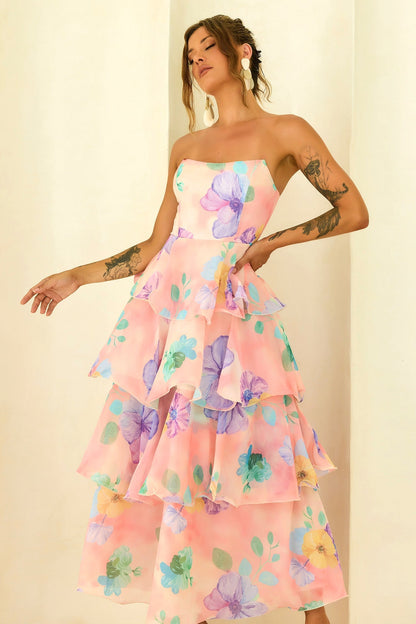 Peach Multi Daydream Chiffon Maxi Dress
