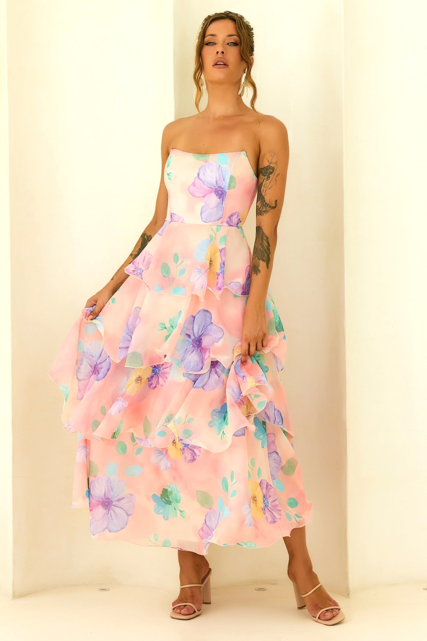 Peach Multi Daydream Chiffon Maxi Dress