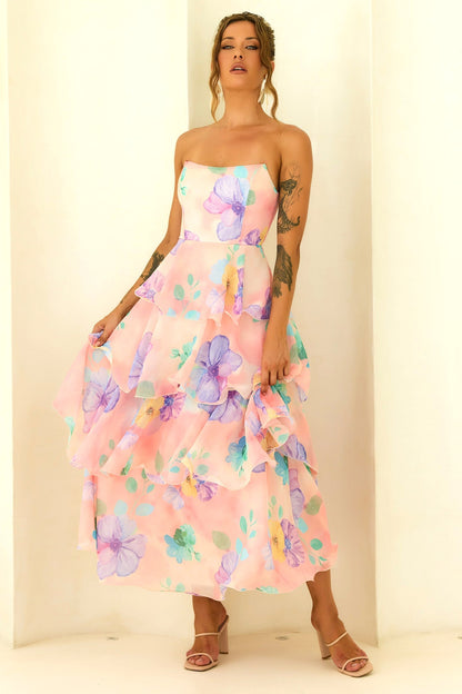 Peach Multi Daydream Chiffon Maxi Dress
