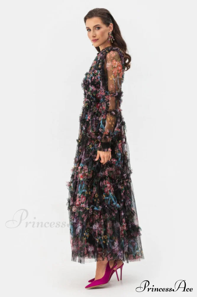 Black Georgina Ruffle Maxi Dress
