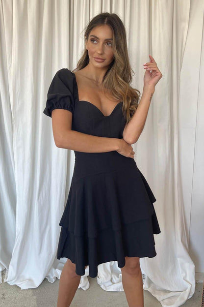 Black Giselle Emerald Silk Dress