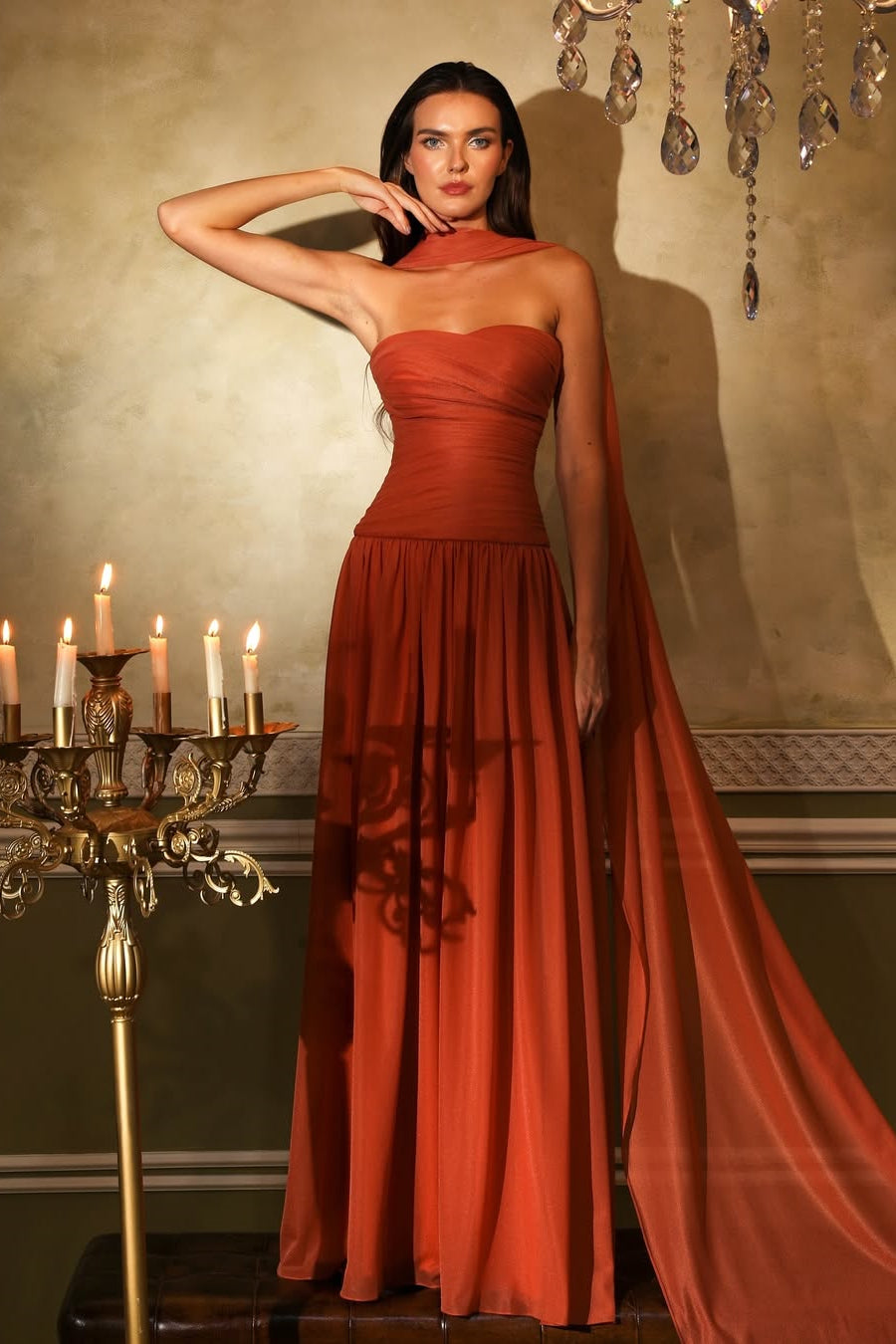 Line With Pleats Celeste Chiffon A-Line Prom Dress