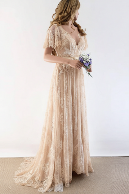 Neck Cap Sleeves Lace Wedding Dresses Margot Lace Wedding Dress