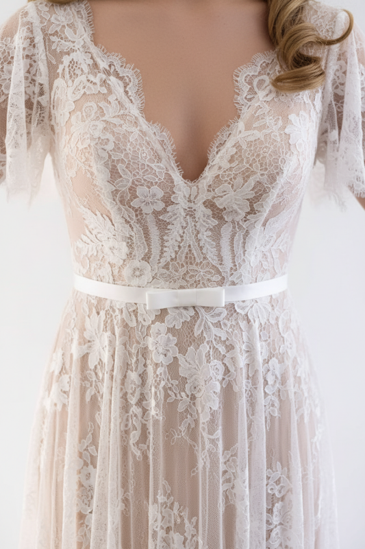 Neck Cap Sleeves Lace Wedding Dresses Margot Lace Wedding Dress