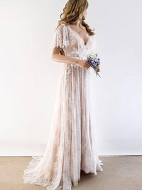 Neck Cap Sleeves Lace Wedding Dresses