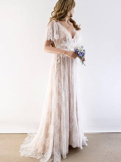 Neck Cap Sleeves Lace Wedding Dresses Margot Lace Wedding Dress