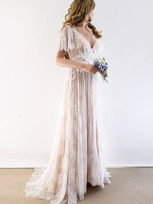 Neck Cap Sleeves Lace Wedding Dresses Margot Lace Wedding Dress
