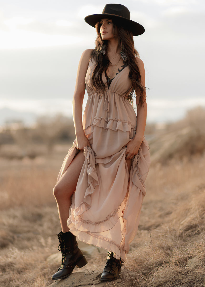 Warm Taupe Hadleigh Paisley Print Dress