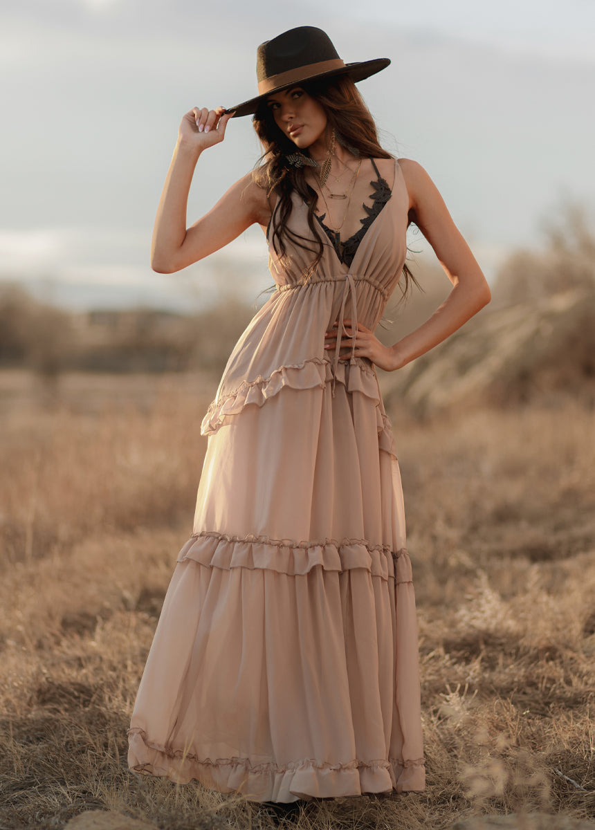 Warm Taupe Hadleigh Paisley Print Dress