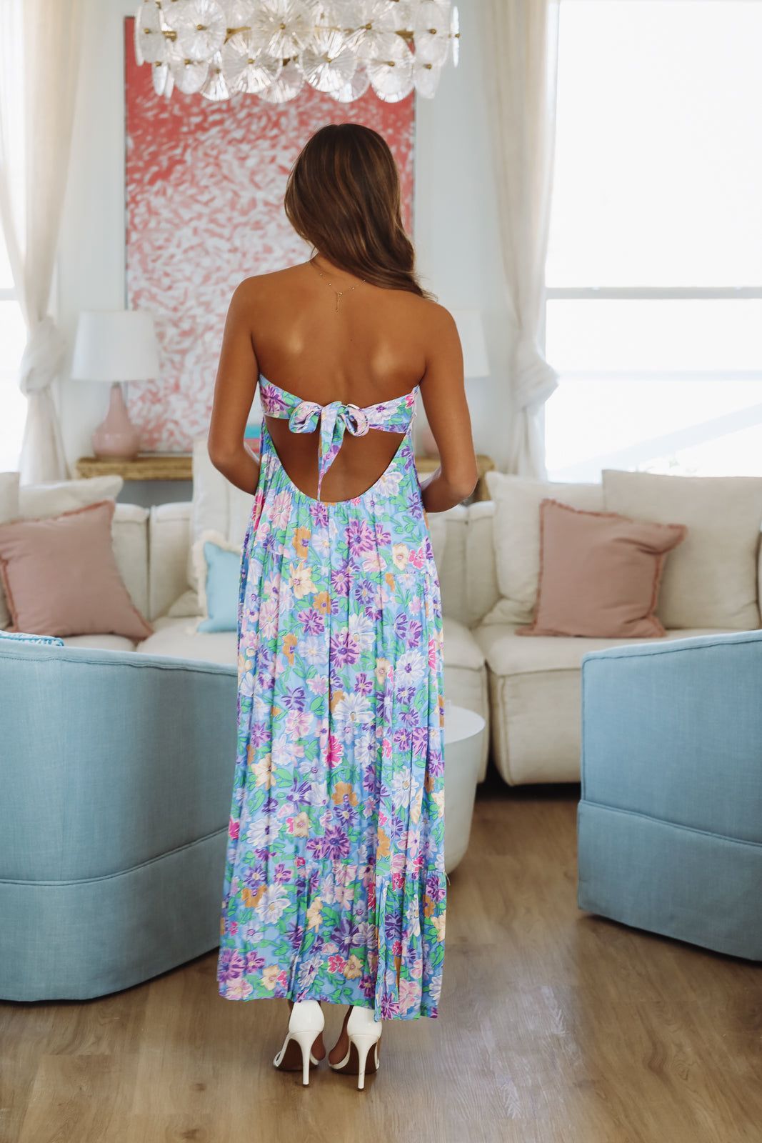 Blue, Purple and Green Arabella Floral Maxi Dress