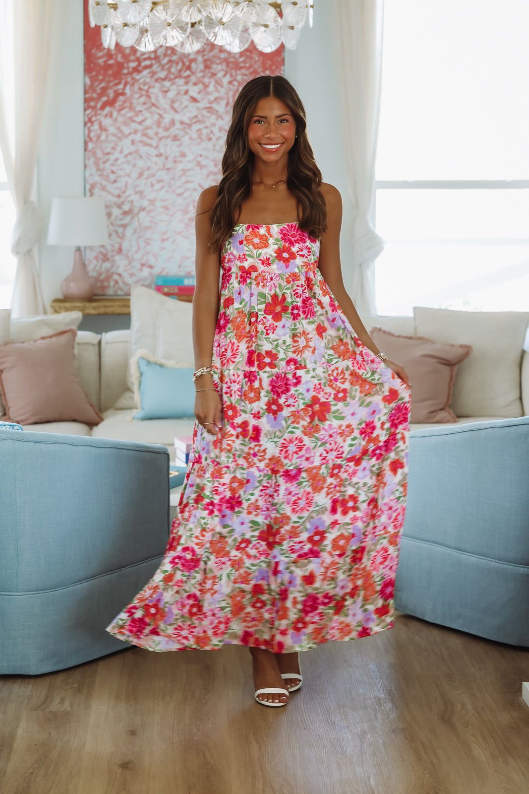 Pink, Red and Purple Arabella Floral Maxi Dress