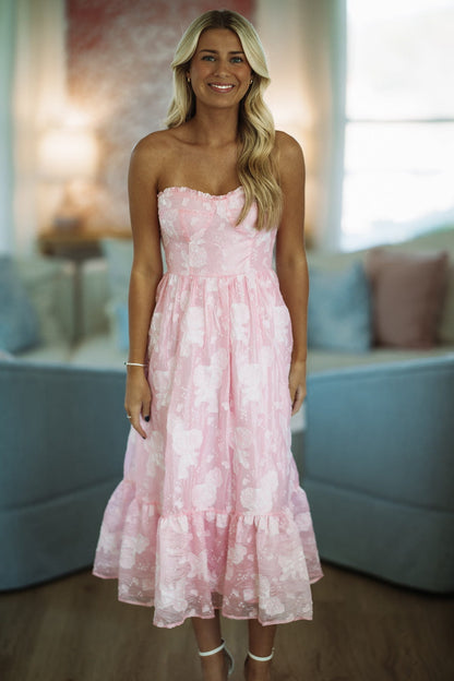 Pink Isadora Crepe Midi Dress in Blush