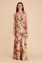 Veronica Matte Satin Dress in Hazelnut Moody Blooms