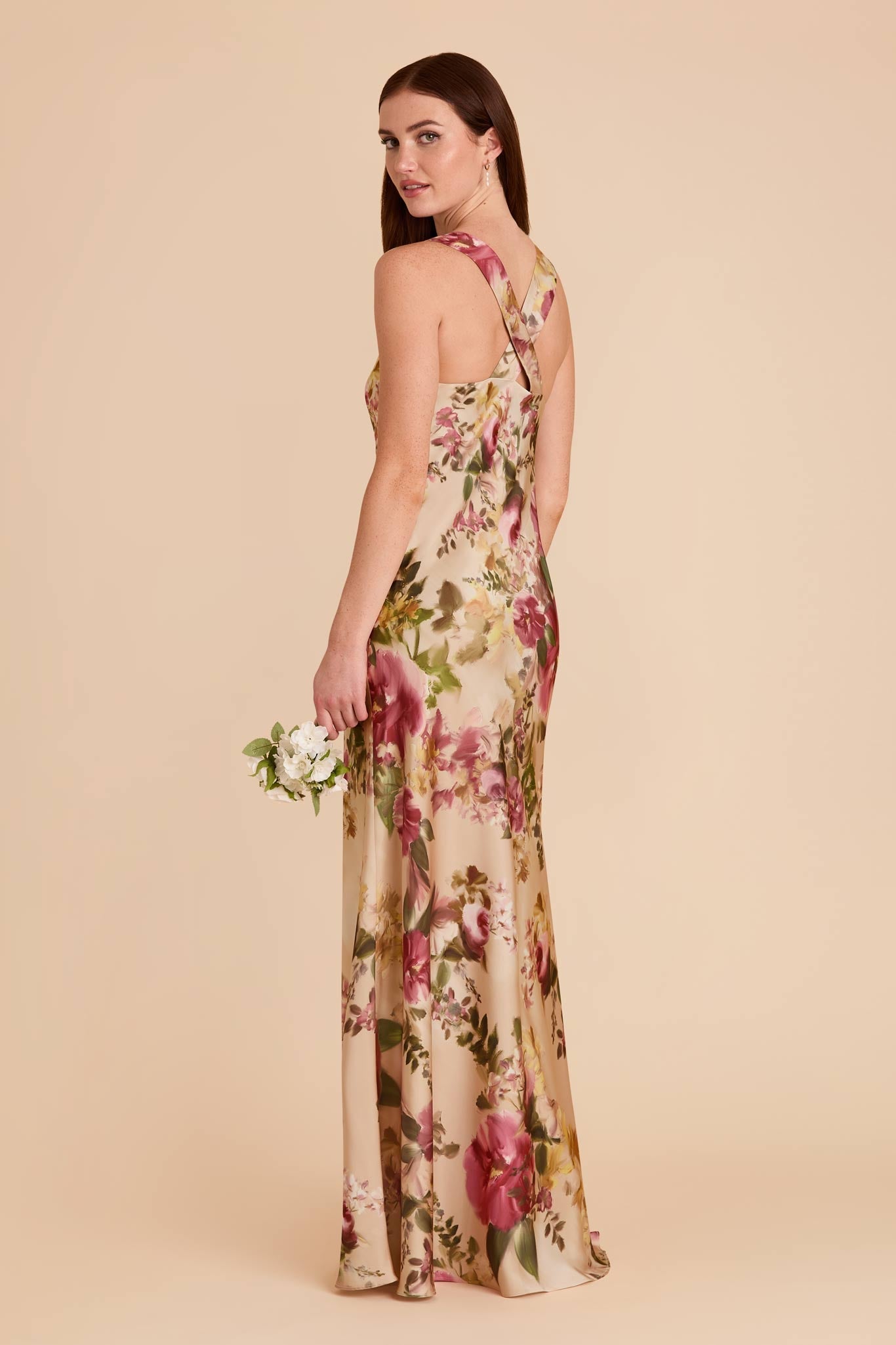 Hazelnut Moody Blooms Veronica Matte Satin Dress in Hazelnut Moody Blooms