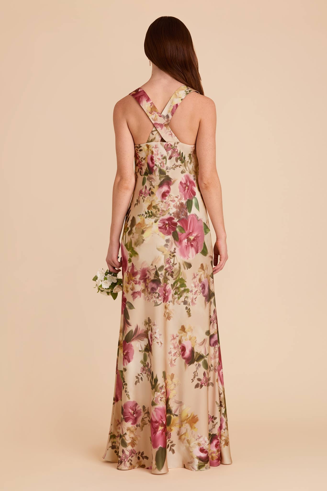 Hazelnut Moody Blooms Veronica Matte Satin Dress in Hazelnut Moody Blooms