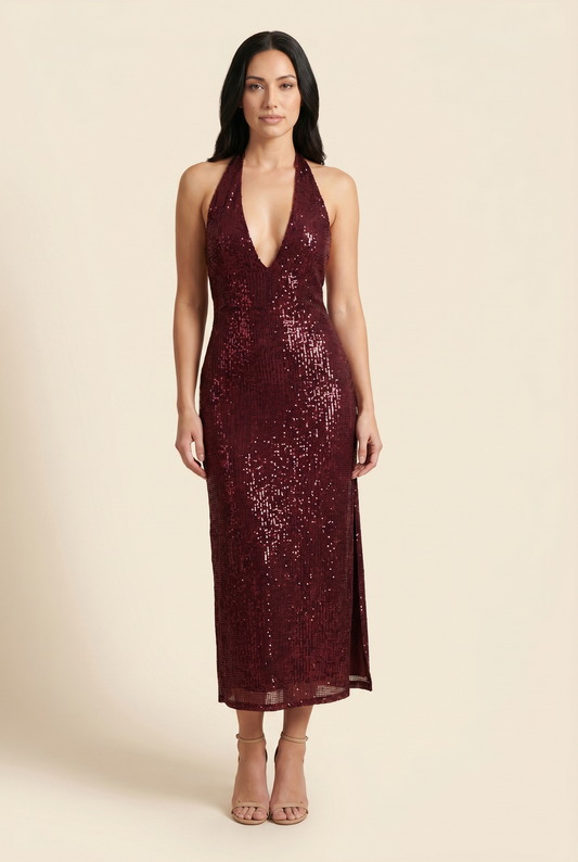 MONROE MIDI DRESS Burgundy front