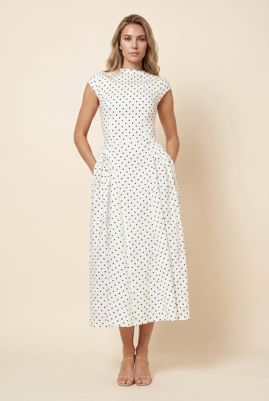 MARGOT MIDI DRESS White Polka Dot front