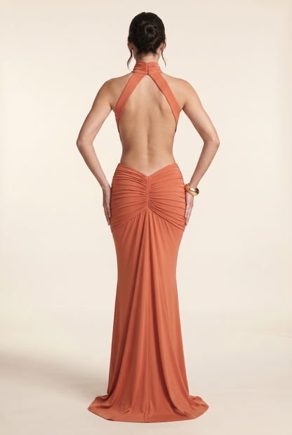 CLARA MAXI DRESS Burnt Orange back