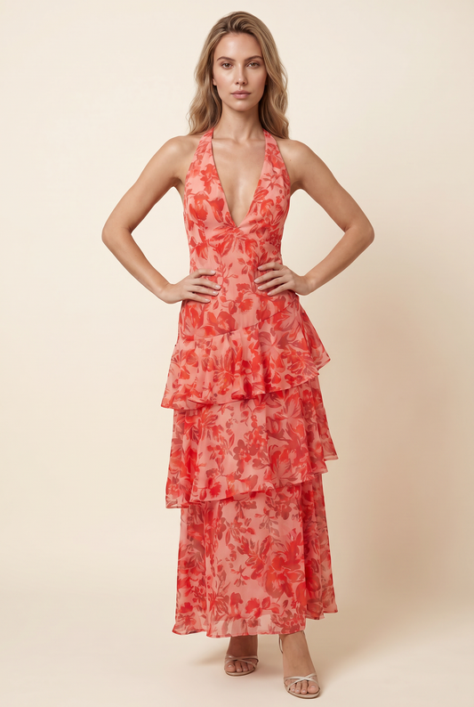 ELINA MAXI DRESS Red front