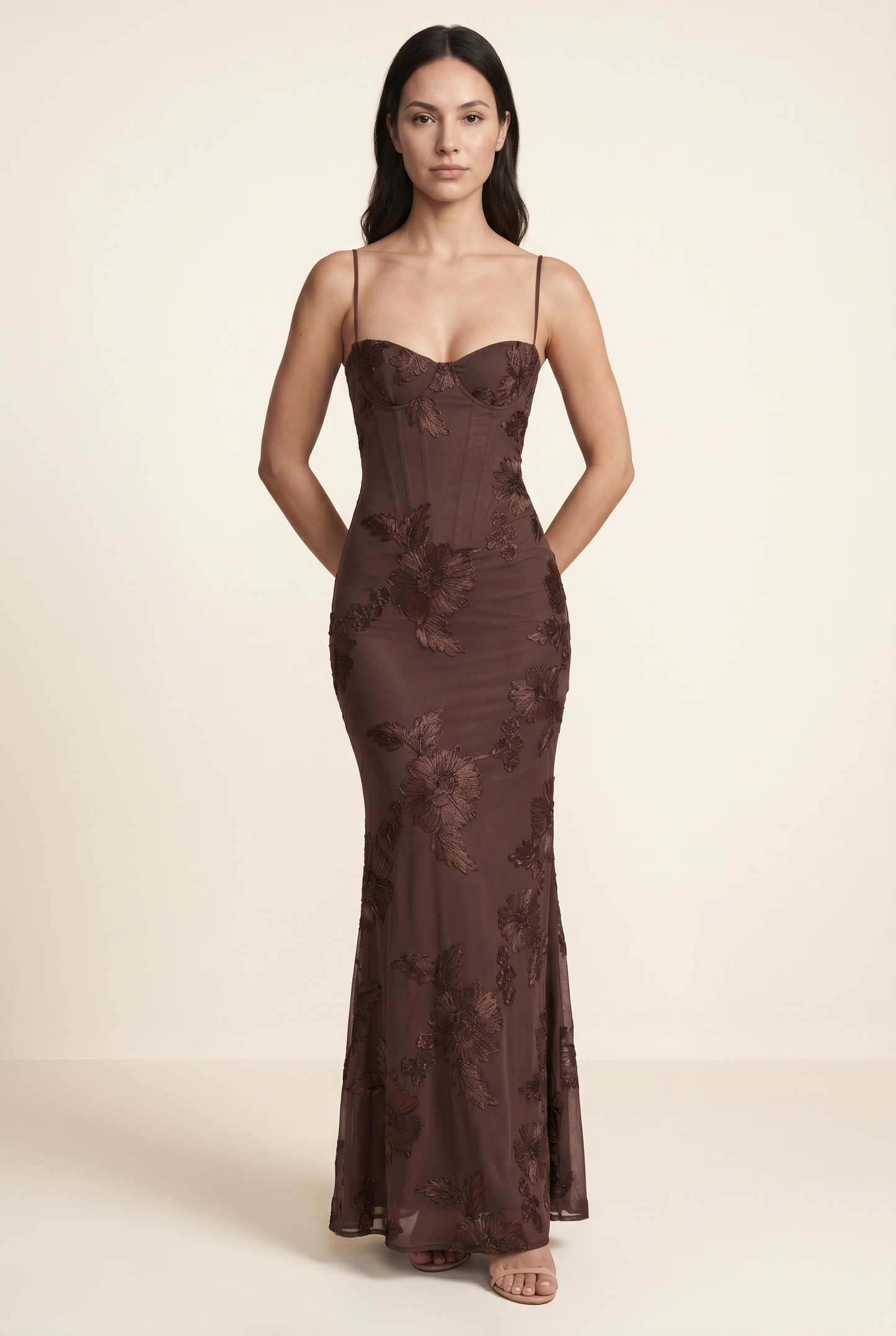 LYDIA MAXI DRESS Plum Brown front