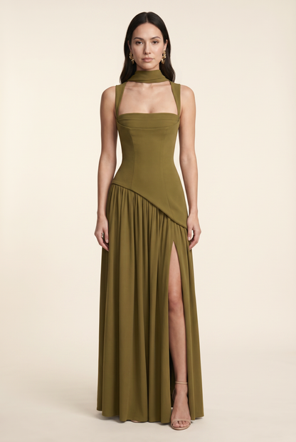 ELEANOR MAXI DRESS Deep Olive front
