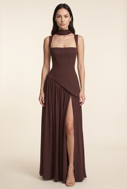 ELEANOR MAXI DRESS Plum Brown front