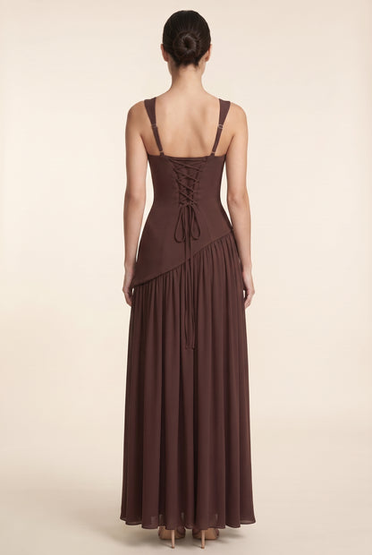 ELEANOR MAXI DRESS Plum Brown back