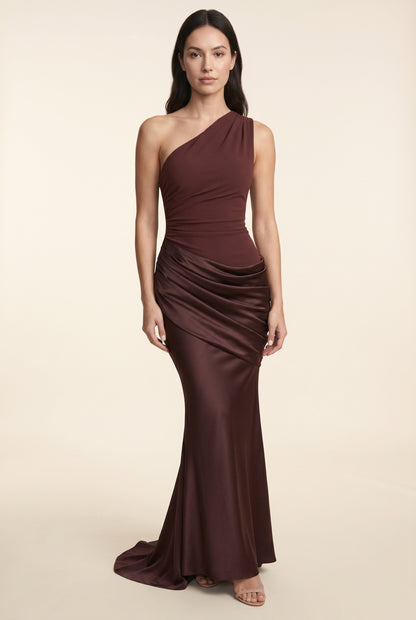 YASMINA MAXI DRESS Plum Brown front