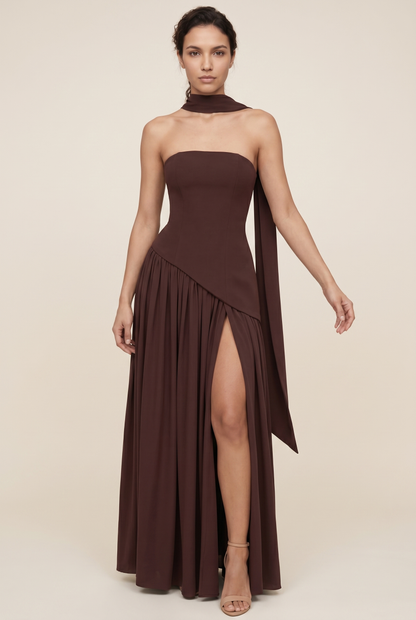 RILEY MAXI DRESS Plum Brown front