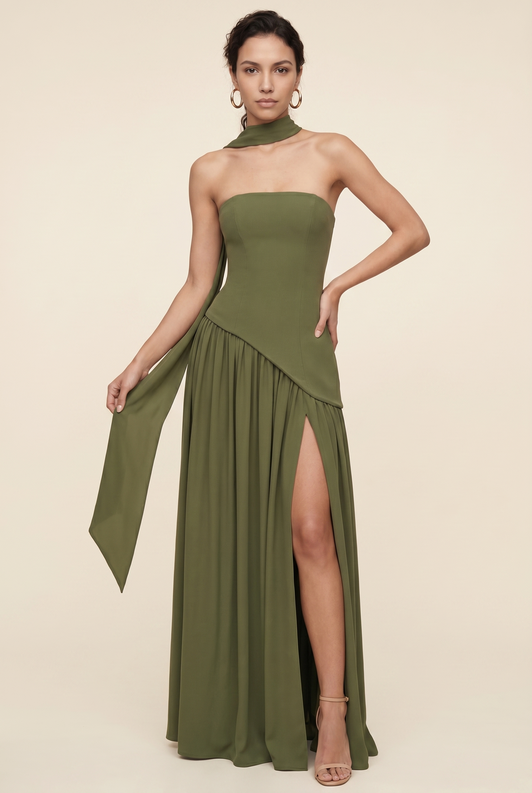 RILEY MAXI DRESS Khaki front