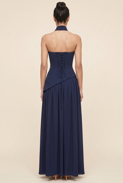 RILEY MAXI DRESS Dark Blue back closed
