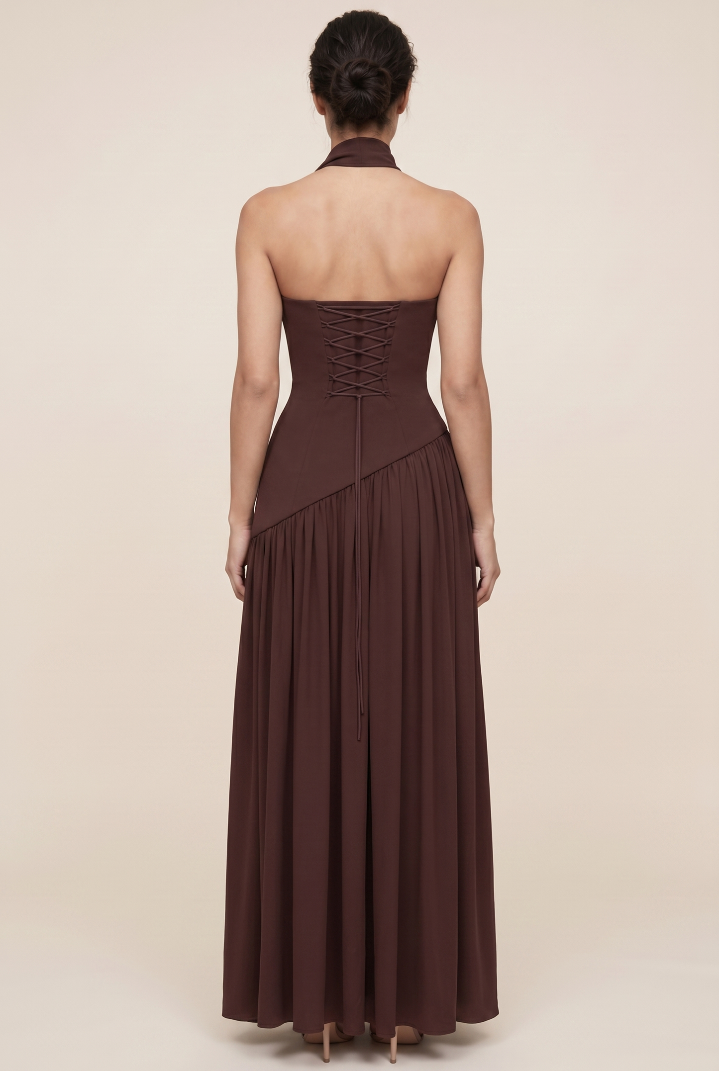 RILEY MAXI DRESS Plum Brown back closed