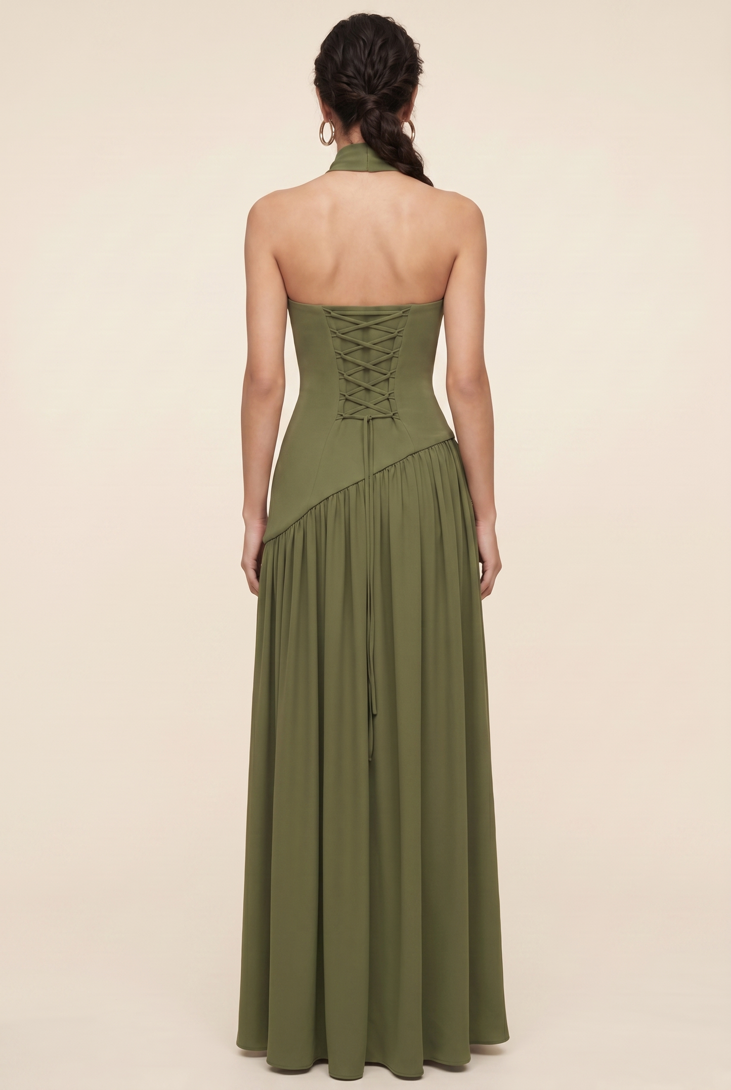 RILEY MAXI DRESS Khaki back closed