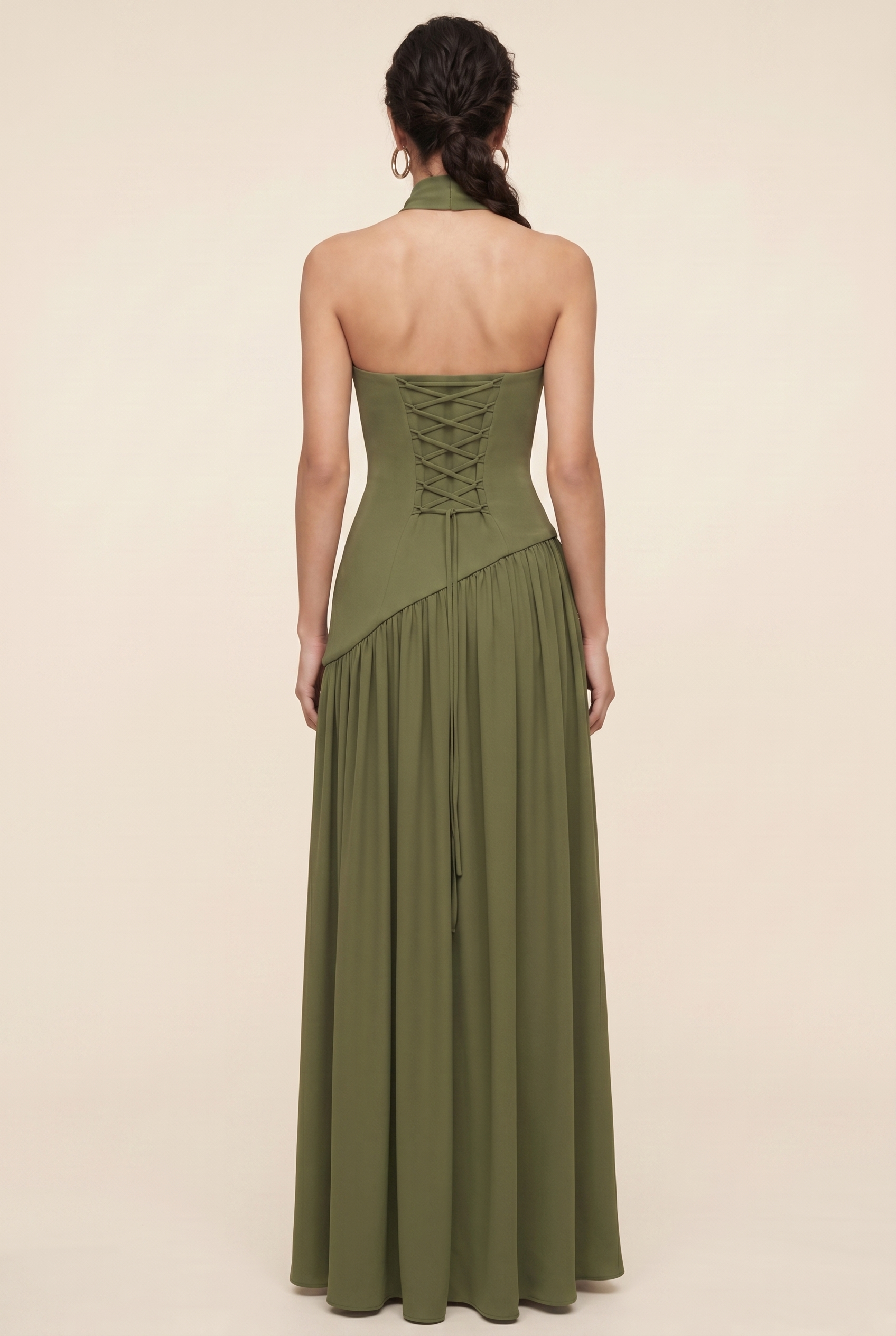 RILEY MAXI DRESS Khaki back closed
