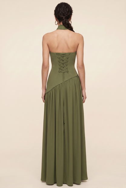 RILEY MAXI DRESS Khaki back closed