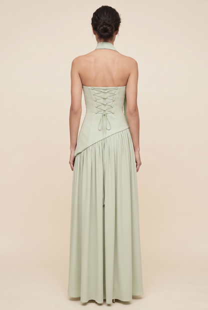 RILEY MAXI DRESS Light Green back closed