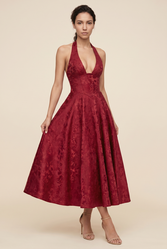 STEPHANIE MIDI DRESS Red front