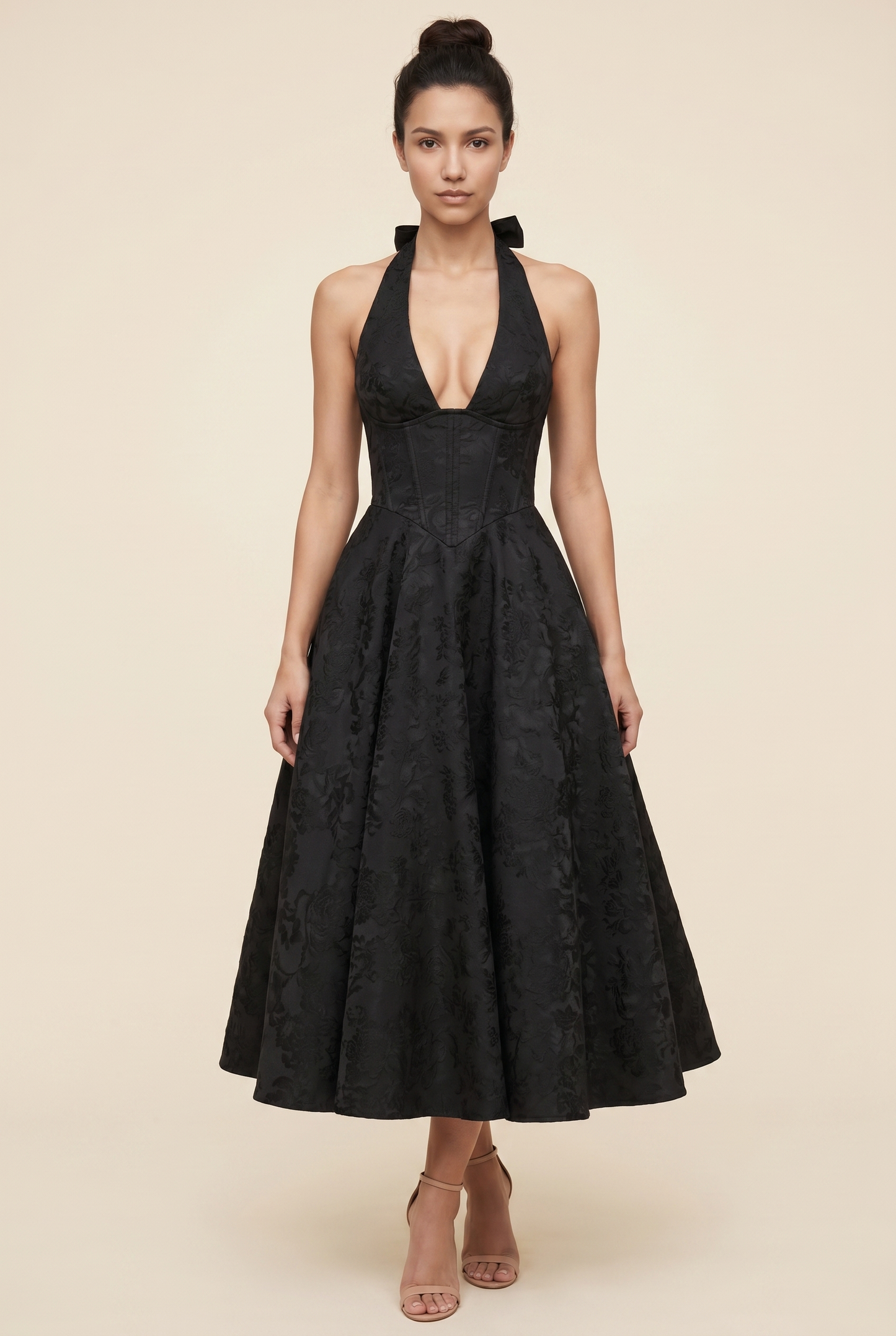 STEPHANIE MIDI DRESS Black front