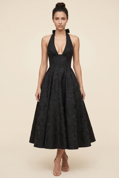 STEPHANIE MIDI DRESS Black front
