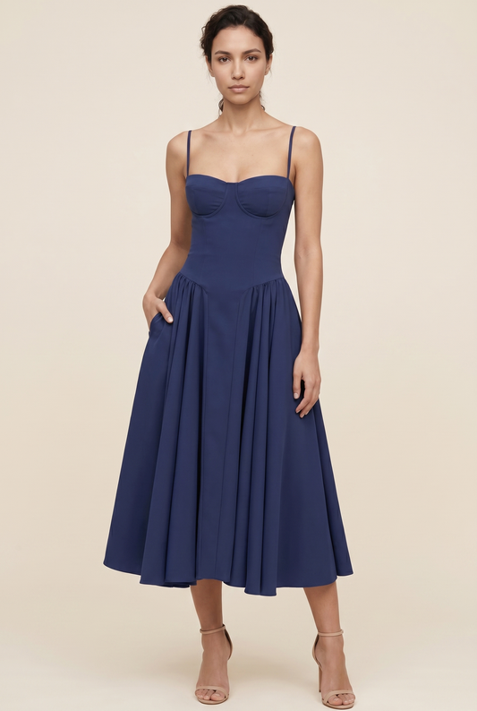 BEA MIDI DRESS Midnight Blue front
