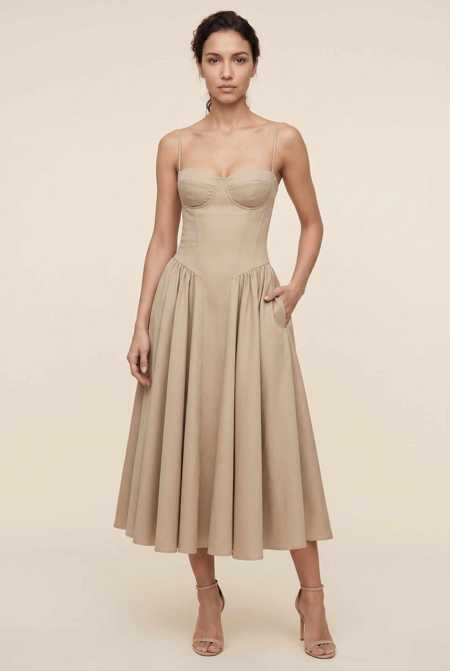 BEA MIDI DRESS Champagne Beige front