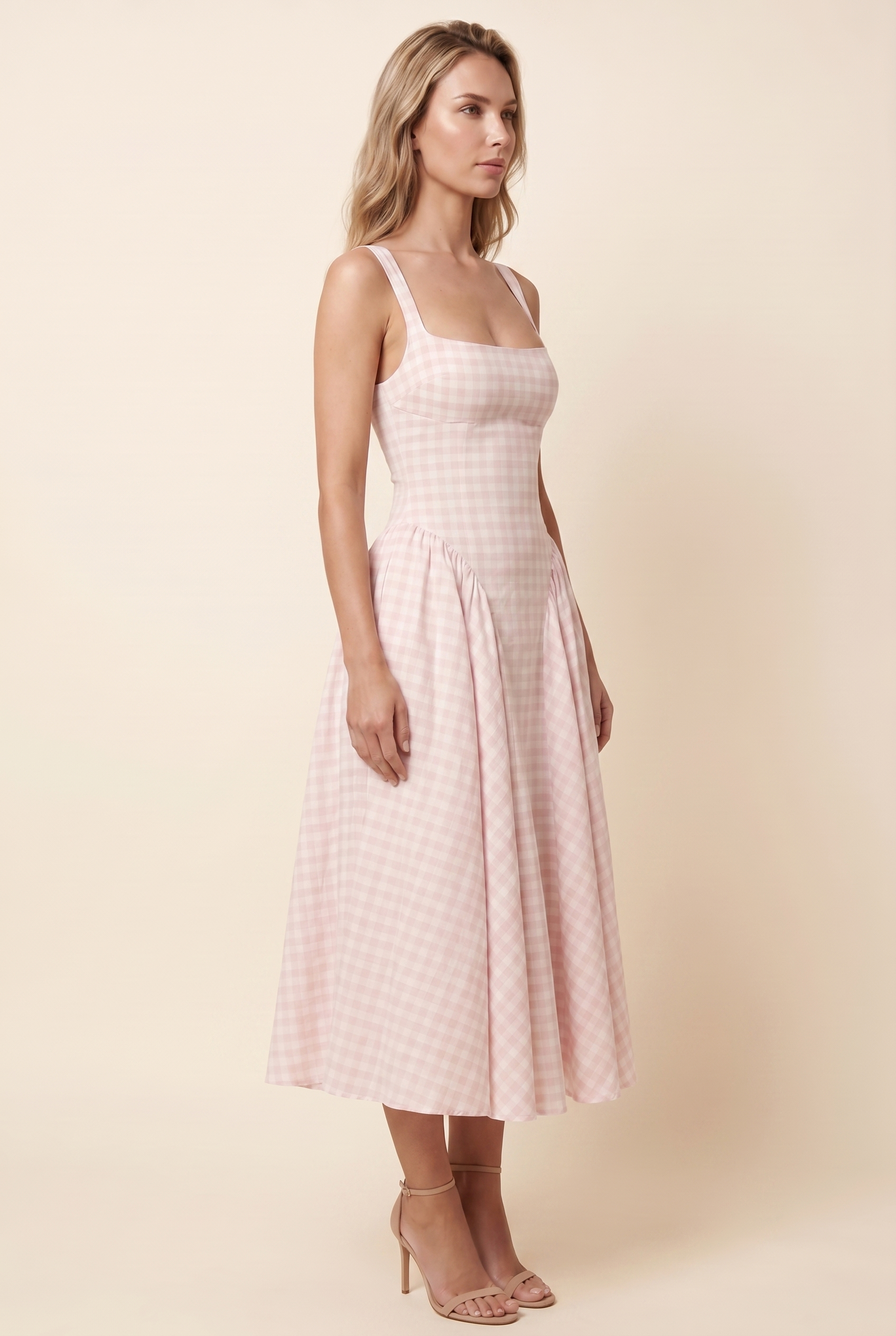 CHERY MIDI DRESS Blush Gingham side