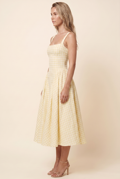CHERY MIDI DRESS Lemon Gingham side