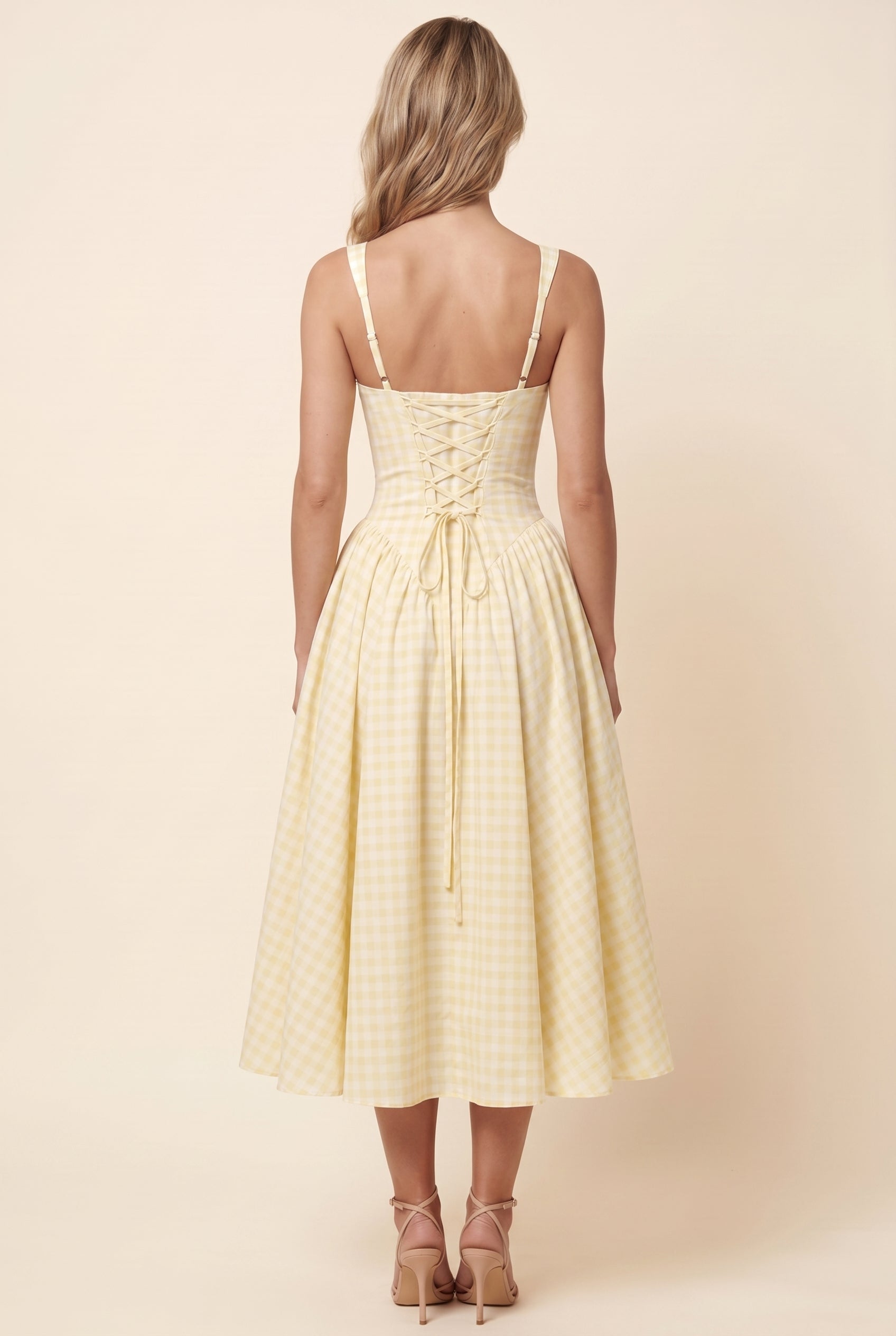 CHERY MIDI DRESS Lemon Gingham back