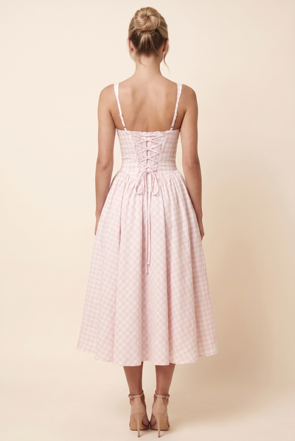 CHERY MIDI DRESS Blush Gingham back