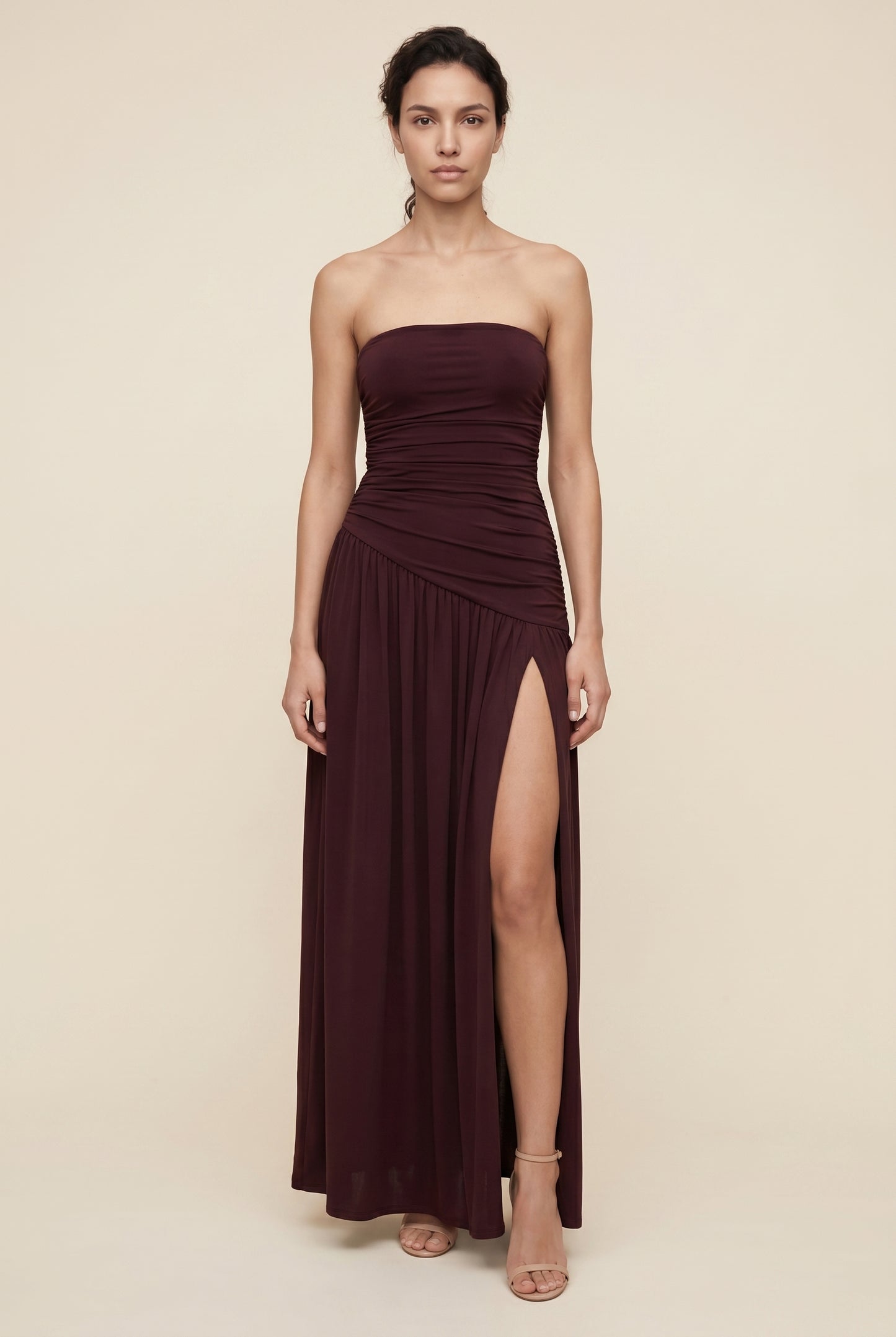 MAROON MAXI DRESS Maroon front