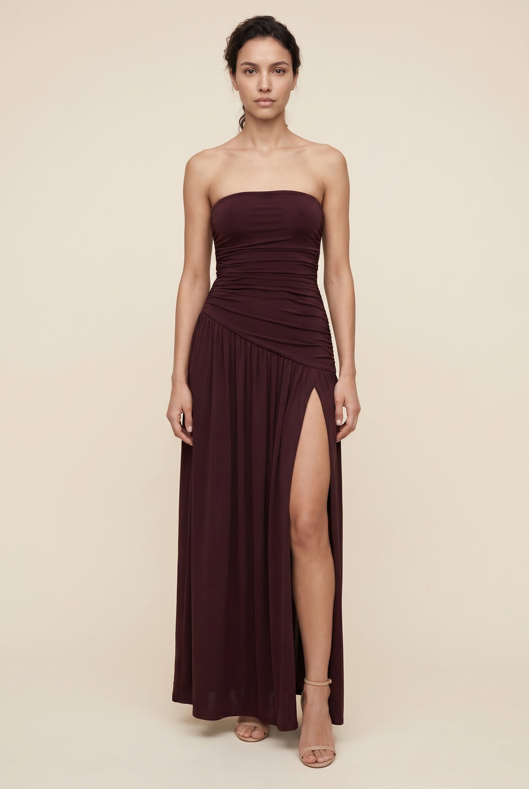MAROON MAXI DRESS Maroon front