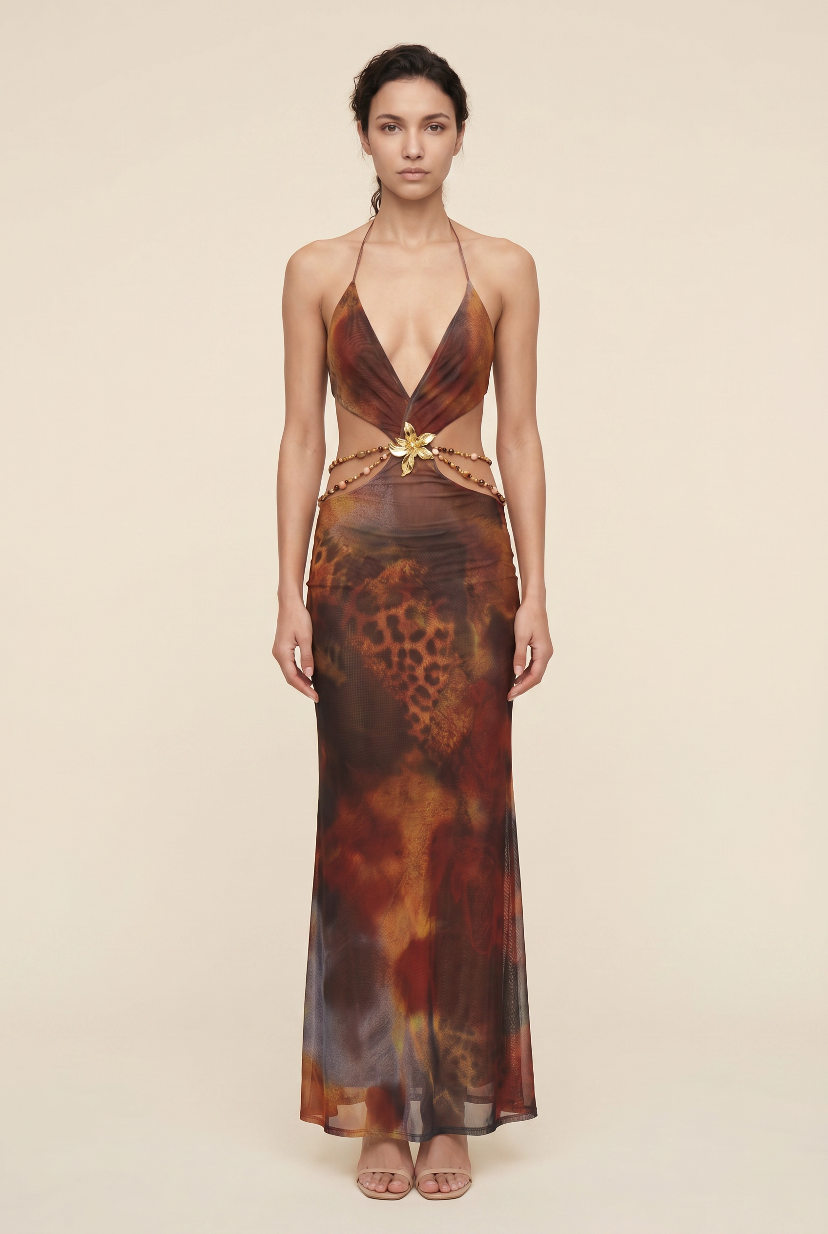 LEYLAH MAXI DRESS Brown Flame front
