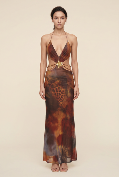 LEYLAH MAXI DRESS Brown Flame front