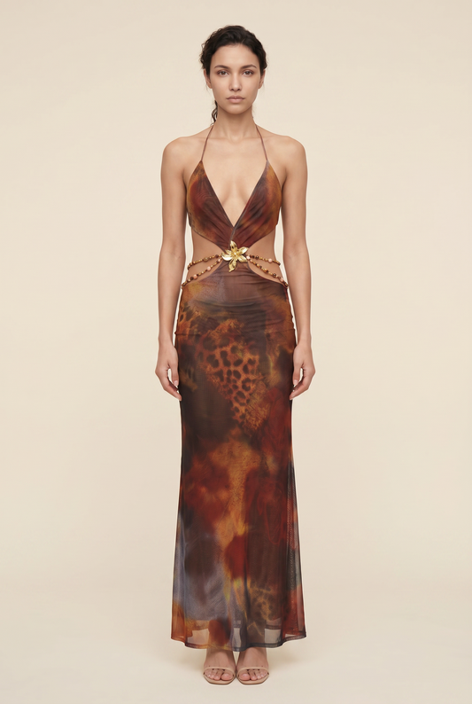 LEYLAH MAXI DRESS Brown Flame front